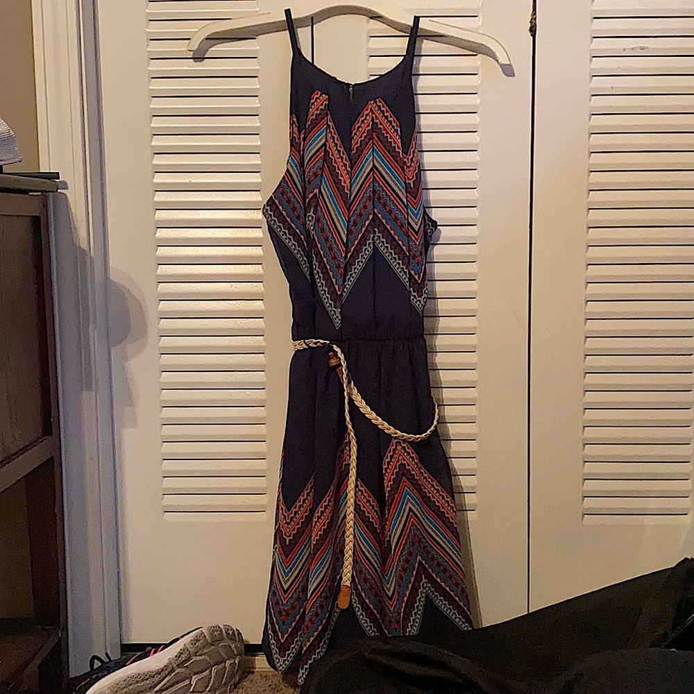 By&By spaghetti strap dress with top and bottom designs with a braided belt